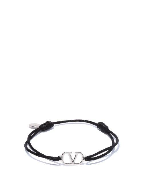 Matchesfashion.com Valentino Garavani - V-logo Cord Bracelet - Mens - Black