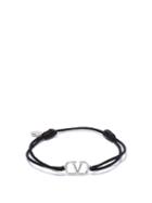 Matchesfashion.com Valentino Garavani - V-logo Cord Bracelet - Mens - Black