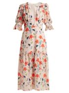 Matchesfashion.com Borgo De Nor - Dhalia Floral And Firefly Print Crepe Dress - Womens - Nude Multi