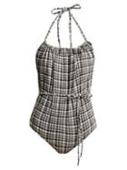 Matchesfashion.com Lisa Marie Fernandez - Charlotte Plaid Seersucker Halterneck Swimsuit - Womens - Black White