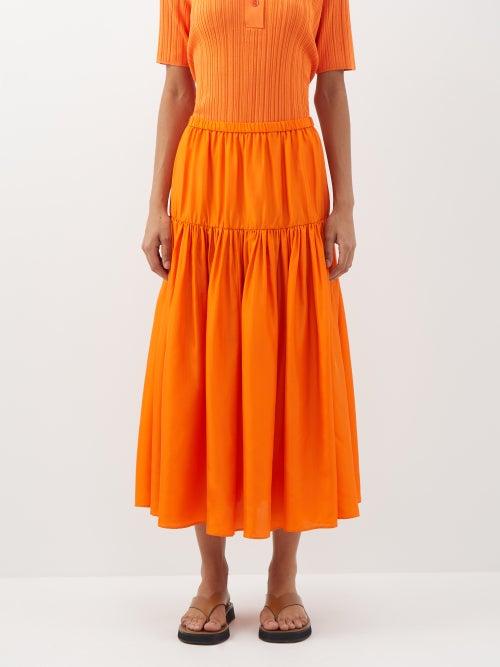 Joseph - Safina Silk-habotai Midi Skirt - Womens - Orange