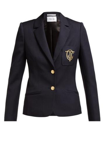 Matchesfashion.com Pallas X Claire Thomson-jonville - Eton Crest Embroidered Wool Blazer - Womens - Navy