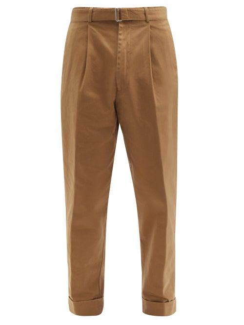 Matchesfashion.com Officine Gnrale - Hugo Single-pleated Belted Cotton Trousers - Mens - Beige