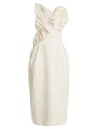 Anna October Ruffle-trimmed Strapless Coated Linen-blend Dress