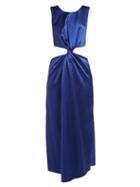 Matchesfashion.com Marina Moscone - Cutaway Twist Front Satin Dress - Womens - Blue