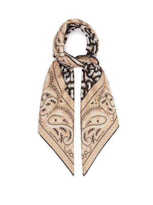 Ladies Accessories Burberry - Tb-print Silk-satin Scarf - Womens - Brown Multi