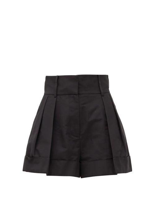 Matchesfashion.com Valentino - High-rise Pleated Cotton-blend Shorts - Womens - Black