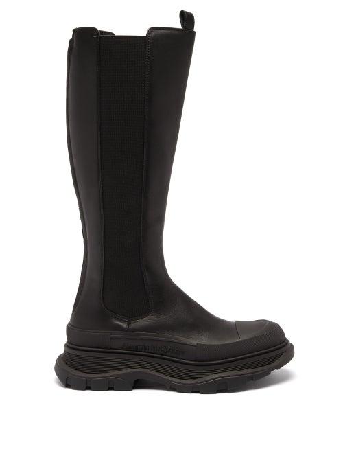 Ladies Shoes Alexander Mcqueen - Tread Sole Leather Boots - Womens - Black