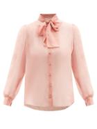 Matchesfashion.com Dolce & Gabbana - Pussy-bow Silk-chiffon Blouse - Womens - Light Pink