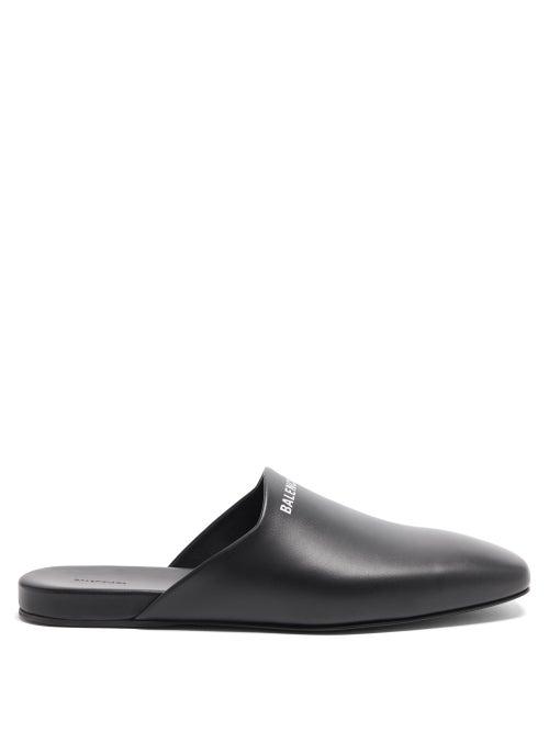 Matchesfashion.com Balenciaga - Cosy Logo-print Leather Mules - Mens - Black White