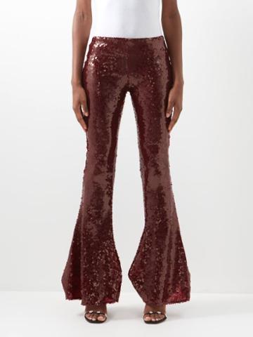 16arlington - Koro Sequinned Flared Jersey Trousers - Womens - Burgundy
