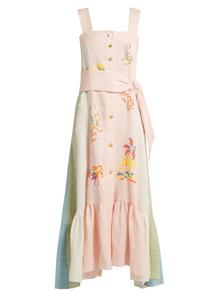 Peter Pilotto Embroidered Striped Linen Pinafore Dress