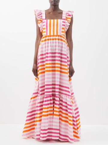 Emporio Sirenuse - Dafne Striped Cotton-poplin Maxi Dress - Womens - Pink Stripe