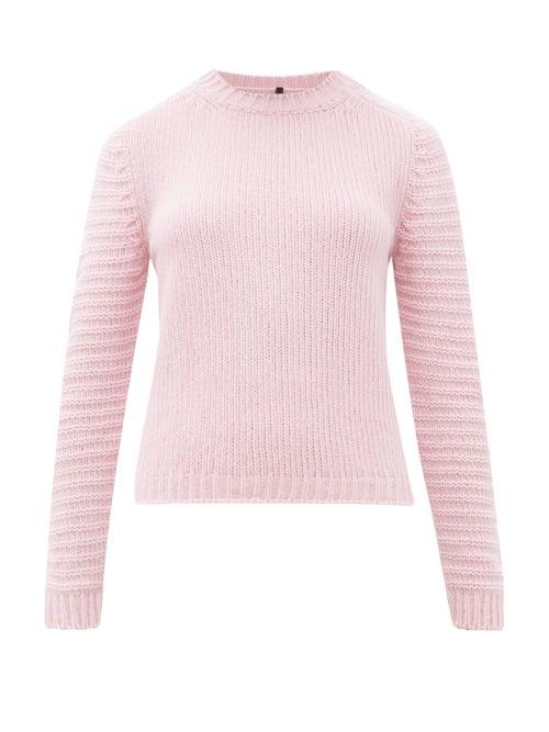 Matchesfashion.com Sara Lanzi - Ribbed Sleeve Crew Neck Wool Blend Sweater - Womens - Pink
