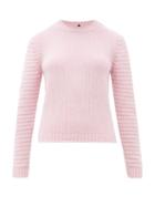 Matchesfashion.com Sara Lanzi - Ribbed Sleeve Crew Neck Wool Blend Sweater - Womens - Pink