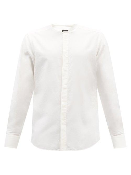 Zegna - Band-collar Slubbed Cotton-blend Poplin Shirt - Mens - White