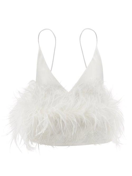 Ladies Rtw 16arlington - Poppy Feather-trim Crepe Cropped Top - Womens - White