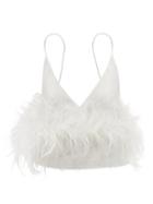 Ladies Rtw 16arlington - Poppy Feather-trim Crepe Cropped Top - Womens - White