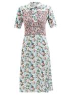 Loretta Caponi - Angelica Smocked Hydrangea-print Twill Dress - Womens - Blue Print