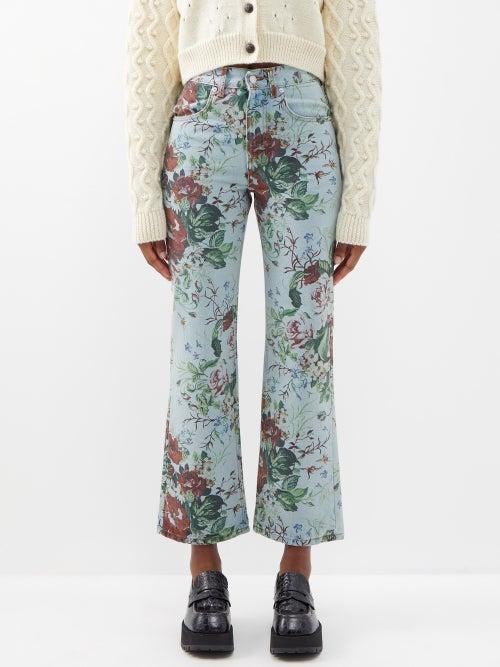Molly Goddard - Dorianna Floral-print Cropped Jeans - Womens - Blue Print