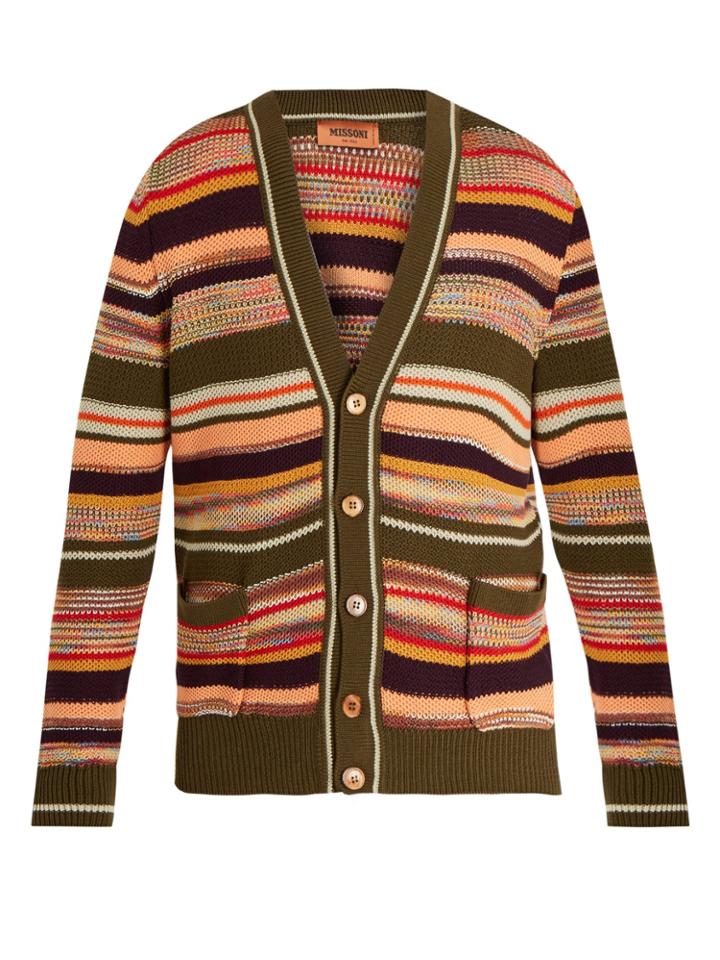 Missoni V-neck Striped Honeycomb-knit Cotton Cardigan
