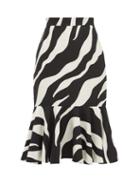 Matchesfashion.com Elzinga - Zebra Jacquard Peplum Hem Midi Skirt - Womens - Black White