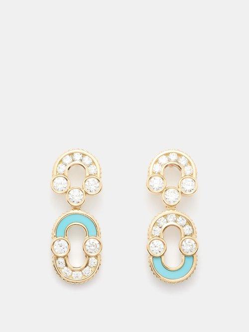 Viltier - Magnetic Solo Diamond, Turquoise & Gold Earrings - Womens - Blue Multi