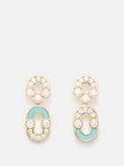 Viltier - Magnetic Solo Diamond, Turquoise & Gold Earrings - Womens - Blue Multi