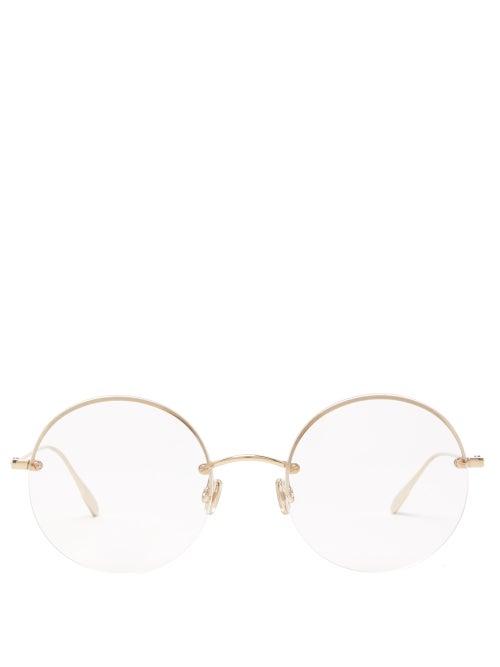 Matchesfashion.com Dior Eyewear - Stellaire Half Rim Round Metal Glasses - Womens - Gold