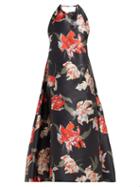 Matchesfashion.com Rochas - Tulip Print Halterneck Duchess Satin Dress - Womens - Black