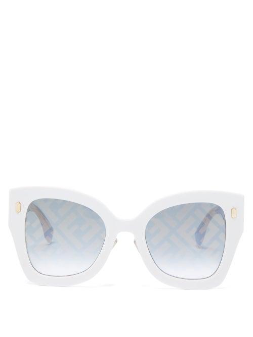 Matchesfashion.com Fendi - Ff-print Oversized Cat-eye Acetate Sunglasses - Womens - Ivory