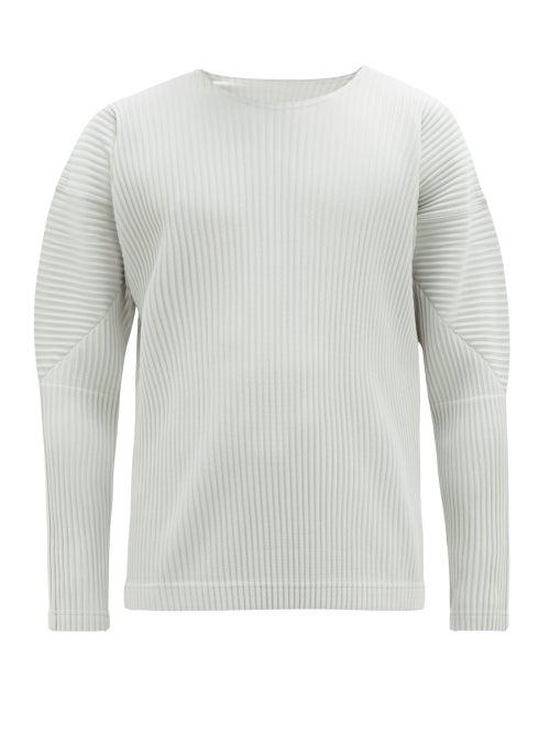 Matchesfashion.com Homme Plisse Issey Miyake - Panelled Long Sleeved Pliss T Shirt - Mens - Grey