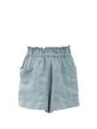 Matchesfashion.com Casa Raki - Emilia High-rise Organic-linen Shorts - Womens - Blue