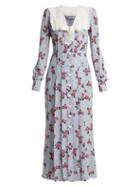Matchesfashion.com Alessandra Rich - Rose Print Frill Trimmed Silk Dress - Womens - Light Purple