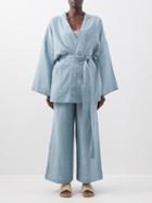 Deiji Studios - 01 Long Linen Top And Trousers - Womens - Light Blue