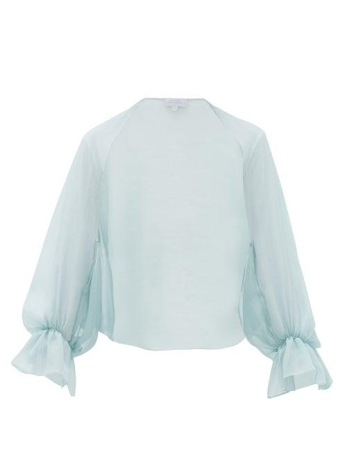 Matchesfashion.com Luisa Beccaria - Slit-sleeve Silk-crepe Cropped Bolero - Womens - Light Blue