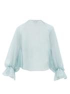 Matchesfashion.com Luisa Beccaria - Slit-sleeve Silk-crepe Cropped Bolero - Womens - Light Blue
