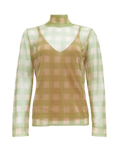 Matchesfashion.com Fendi - High-neck Check Knitted Top - Womens - Beige