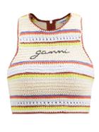 Ganni - Racerback Crochet Organic-cotton Bikini Top - Womens - Multi