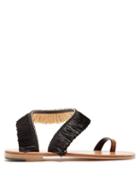 Matchesfashion.com Lvaro - Angela Raffia Embellished Leather Sandals - Womens - Black Tan
