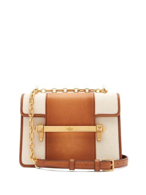 Matchesfashion.com Valentino - Uptown Small Leather And Canvas Cross Body Bag - Womens - Tan Multi