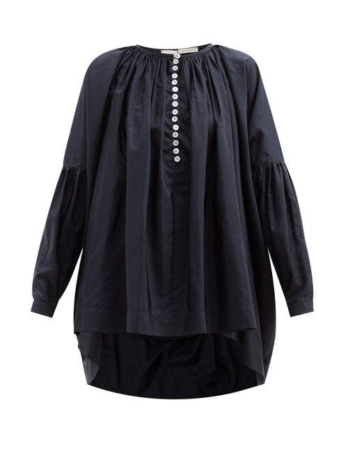 Matchesfashion.com Zanini - Gathered Silk-taffeta Blouse - Womens - Navy