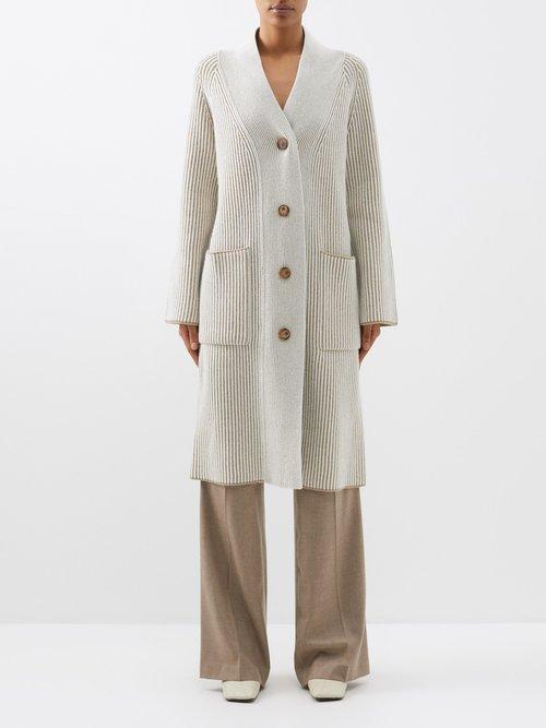 Joseph - V-neck Ribbed-merino Cardigan - Womens - Beige Melange