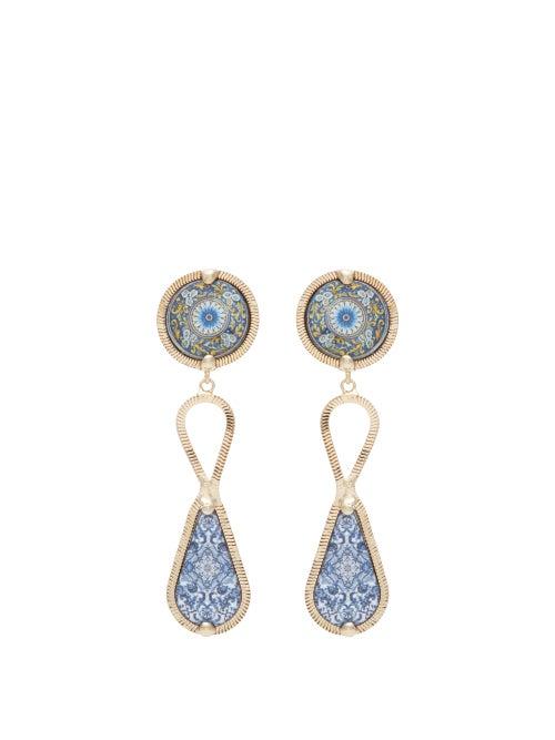 Matchesfashion.com Rosantica By Michela Panero - Sicilia Tile Pendant Clip Earrings - Womens - Blue Multi