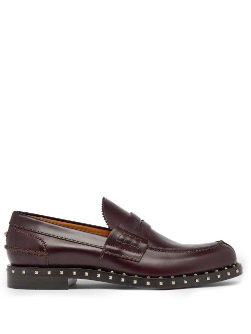 Matchesfashion.com Valentino - Soul Rockstud Leather Penny Loafers - Mens - Burgundy