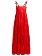 Matchesfashion.com La Doublej - Bouncy Crystal Embellished Tiered Silk Dress - Womens - Red