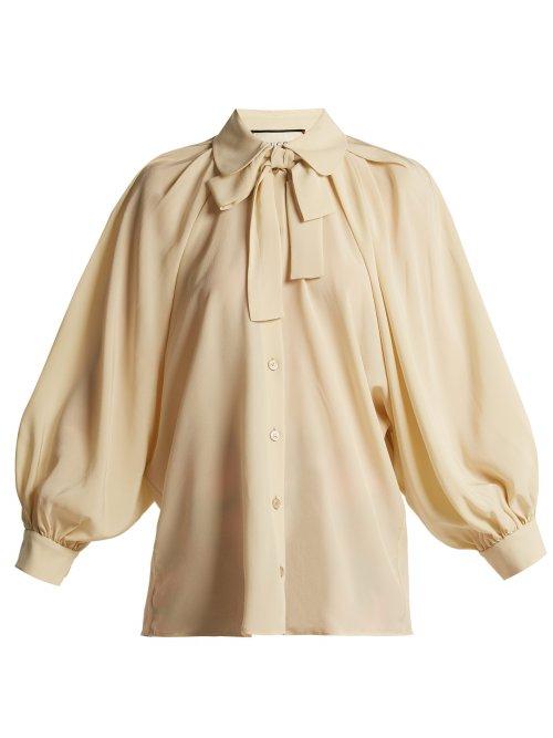 Matchesfashion.com Gucci - Puff Sleeve Silk Crepe De Chine Blouse - Womens - White