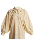 Matchesfashion.com Gucci - Puff Sleeve Silk Crepe De Chine Blouse - Womens - White