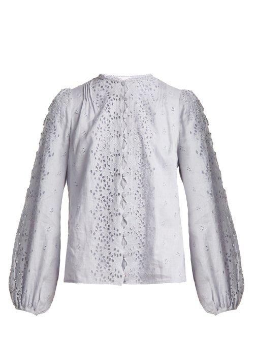 Matchesfashion.com Zimmermann - Iris Scallop Lace Top - Womens - Light Blue