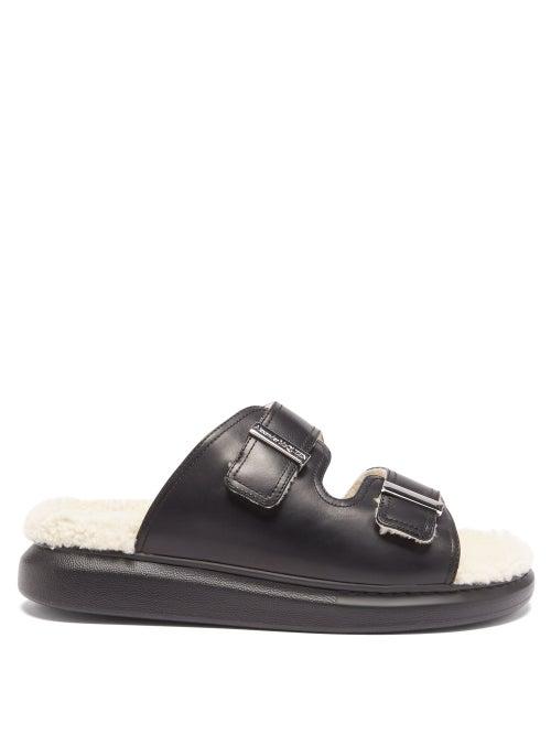Alexander Mcqueen - Hybrid Shearling Flatform Sandals - Mens - Black White